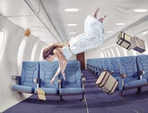 The girl in an airplane Stock Images