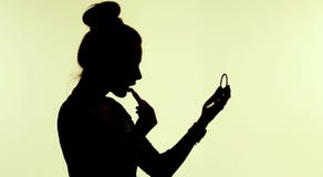 Sensual girl using the lipstick Stock Image
