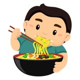 Boy eating noodles using Chopstick Royalty Free Stock Photos