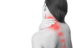 Pain in neck of women Stock Photos