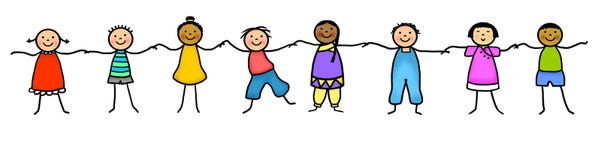 Stick figure kids holding hands Royalty Free Stock Image