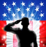 US flag military soldier saluting in silhouette Stock Photos