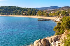 Vacation background with sea water and sandy beach aerial view Stock Images