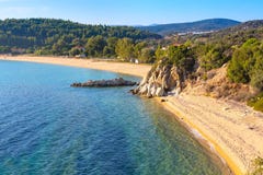 Vacation background with sea water and sandy beach aerial view Royalty Free Stock Photo